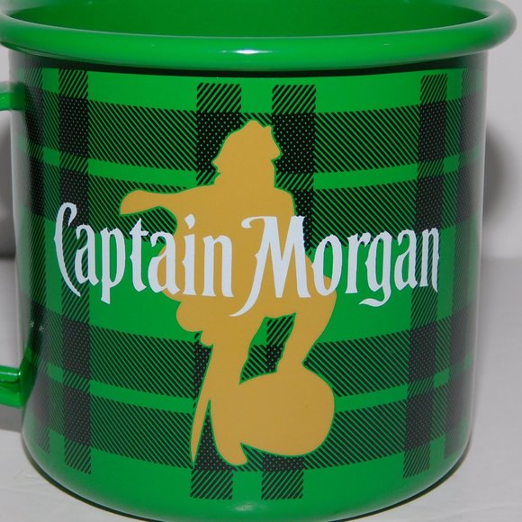 Captain Morgans Spiced Rum Green Plaid Tin Mug - UNUSED - Picture 2 of 5